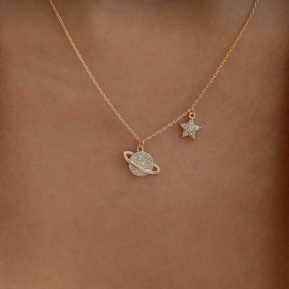 ⚠️Clearance Gold Planet and Star Pendant Necklace